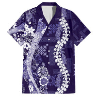 Hawaii Puakenikeni and Maile Lei Family Matching Off The Shoulder Long Sleeve Dress and Hawaiian Shirt Purple Japanese Wave Style LT9 Dad's Shirt - Short Sleeve Purple - Polynesian Pride