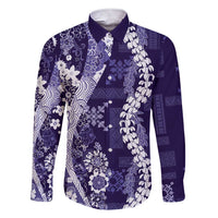 Hawaii Puakenikeni and Maile Lei Family Matching Short Sleeve Bodycon Dress and Hawaiian Shirt Purple Japanese Wave Style LT9 Dad's Shirt - Long Sleeve Purple - Polynesian Pride
