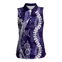 Hawaii Puakenikeni and Maile Lei Women Sleeveless Polo Shirt Purple Japanese Wave Style LT9 Female Purple - Polynesian Pride