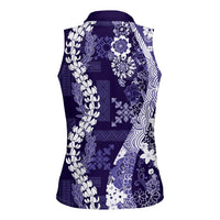 Hawaii Puakenikeni and Maile Lei Women Sleeveless Polo Shirt Purple Japanese Wave Style LT9 - Polynesian Pride