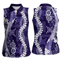 Hawaii Puakenikeni and Maile Lei Women Sleeveless Polo Shirt Purple Japanese Wave Style LT9 - Polynesian Pride