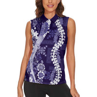Hawaii Puakenikeni and Maile Lei Women Sleeveless Polo Shirt Purple Japanese Wave Style LT9 - Polynesian Pride