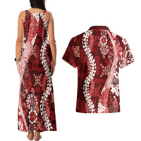Hawaii Puakenikeni and Maile Lei Couples Matching Tank Maxi Dress and Hawaiian Shirt Red Japanese Wave Style LT9 - Polynesian Pride