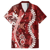 Hawaii Puakenikeni and Maile Lei Family Matching Long Sleeve Bodycon Dress and Hawaiian Shirt Red Japanese Wave Style LT9 Dad's Shirt - Short Sleeve Red - Polynesian Pride