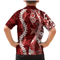 Hawaii Puakenikeni and Maile Lei Family Matching Mermaid Dress and Hawaiian Shirt Red Japanese Wave Style LT9 - Polynesian Pride