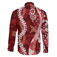 Hawaii Puakenikeni and Maile Lei Family Matching Short Sleeve Bodycon Dress and Hawaiian Shirt Red Japanese Wave Style LT9 - Polynesian Pride