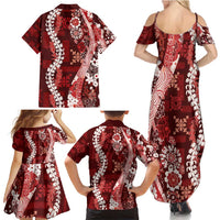 Hawaii Puakenikeni and Maile Lei Family Matching Summer Maxi Dress and Hawaiian Shirt Red Japanese Wave Style LT9 - Polynesian Pride
