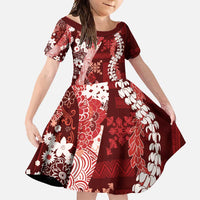 Hawaii Puakenikeni and Maile Lei Family Matching Tank Maxi Dress and Hawaiian Shirt Red Japanese Wave Style LT9 Daughter's Dress Red - Polynesian Pride