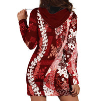 Hawaii Puakenikeni and Maile Lei Hoodie Dress Red Japanese Wave Style - Polynesian Pride