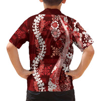 Hawaii Puakenikeni and Maile Lei Kid Hawaiian Shirt Red Japanese Wave Style - Polynesian Pride