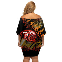 New Zealand Off Shoulder Short Dress Aotearoa Manaia Maori Fern Tattoo Arty LT9 - Polynesian Pride