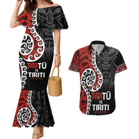 Honour The Treaty New Zealand Couples Matching Mermaid Dress and Hawaiian Shirt Toitu Te Tiriti Ake!Ake!Ake! LT9 Black - Polynesian Pride