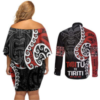 Honour The Treaty New Zealand Couples Matching Off Shoulder Short Dress and Long Sleeve Button Shirt Toitu Te Tiriti Ake!Ake!Ake!