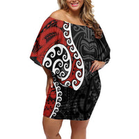 Honour The Treaty New Zealand Off Shoulder Short Dress Toitu Te Tiriti Ake!Ake!Ake! LT9 Women Black - Polynesian Pride