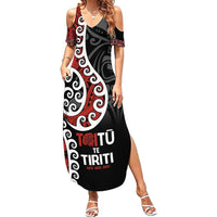 Honour The Treaty New Zealand Summer Maxi Dress Toitu Te Tiriti Ake!Ake!Ake! LT9 Women Black - Polynesian Pride