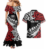 Honour The Treaty New Zealand Personalised Couples Matching Mermaid Dress and Hawaiian Shirt Toitu Te Tiriti Half Fern with Haka dance LT9 - Polynesian Pride
