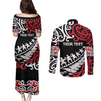 Honour The Treaty New Zealand Personalised Couples Matching Puletasi and Long Sleeve Button Shirt Toitu Te Tiriti Half Fern with Haka dance