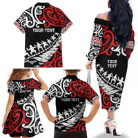 Honour The Treaty New Zealand Personalised Family Matching Off The Shoulder Long Sleeve Dress and Hawaiian Shirt Toitu Te Tiriti Half Fern with Haka dance LT9 - Polynesian Pride