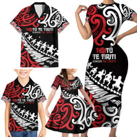 Honour The Treaty New Zealand Personalised Family Matching Short Sleeve Bodycon Dress and Hawaiian Shirt Toitu Te Tiriti Half Fern with Haka dance LT9 - Polynesian Pride