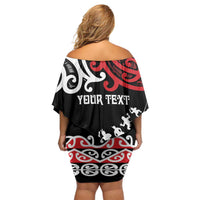 Honour The Treaty New Zealand Personalised Off Shoulder Short Dress Toitu Te Tiriti Half Fern with Haka dance LT9 - Polynesian Pride