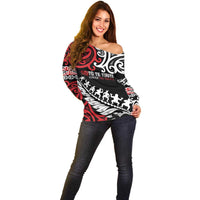 Honour The Treaty New Zealand Personalised Off Shoulder Sweater Toitu Te Tiriti Half Fern with Haka dance LT9 - Polynesian Pride