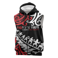 Honour The Treaty New Zealand Personalised Sleeveless Zip Hoodie Toitu Te Tiriti Half Fern Haka Dance LT9 Red - Polynesian Pride