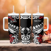 Honour The Treaty New Zealand Personalised Tumbler With Handle Toitu Te Tiriti Half Fern with Haka dance LT9 - Polynesian Pride