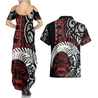 Honour The Treaty New Zealand Personalised Couples Matching Summer Maxi Dress and Hawaiian Shirt Toitu Te Tiriti Indigenous Maori Face LT9 - Polynesian Pride