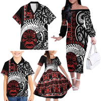 Honour The Treaty New Zealand Personalised Family Matching Off The Shoulder Long Sleeve Dress and Hawaiian Shirt Toitu Te Tiriti Indigenous Maori Face LT9 - Polynesian Pride