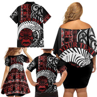 Honour The Treaty New Zealand Personalised Family Matching Off Shoulder Short Dress and Hawaiian Shirt Toitu Te Tiriti Indigenous Maori Face LT9 - Polynesian Pride