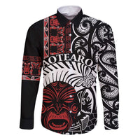 Honour The Treaty New Zealand Personalised Family Matching Off Shoulder Short Dress and Hawaiian Shirt Toitu Te Tiriti Indigenous Maori Face LT9 Dad's Shirt - Long Sleeve Black - Polynesian Pride