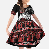 Honour The Treaty New Zealand Personalised Family Matching Summer Maxi Dress and Hawaiian Shirt Toitu Te Tiriti Indigenous Maori Face LT9 Daughter's Dress Black - Polynesian Pride