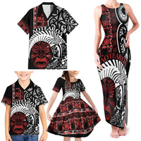 Honour The Treaty New Zealand Personalised Family Matching Tank Maxi Dress and Hawaiian Shirt Toitu Te Tiriti Indigenous Maori Face LT9 - Polynesian Pride
