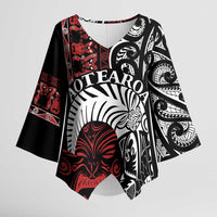 Honour The Treaty New Zealand Personalised Kimono Sleeve Blouse Toitu Te Tiriti Indigenous Maori Face LT9 Female Red - Polynesian Pride