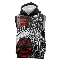 Honour The Treaty New Zealand Personalised Sleeveless Hoodie Toitu Te Tiriti Indigenous Maori Face LT9 Red - Polynesian Pride
