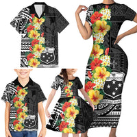 Samoa Tribal Hibiscus Flowers Family Matching Short Sleeve Bodycon Dress and Hawaiian Shirt LT9 - Polynesian Pride