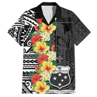 Samoa Tribal Hibiscus Flowers Family Matching Short Sleeve Bodycon Dress and Hawaiian Shirt LT9 Dad's Shirt - Short Sleeve Black - Polynesian Pride