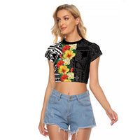 Samoa Tribal Hibiscus Flowers Raglan Cropped T Shirt