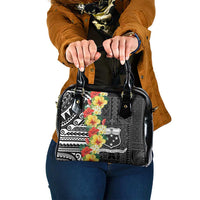 Samoa Tribal Hibiscus Flowers Shoulder Handbag LT9 One Size Black - Polynesian Pride