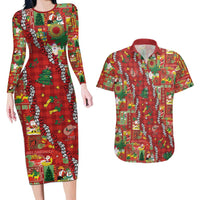 Mele Kalikimaka Pakalana Pikake Lei Couples Matching Long Sleeve Bodycon Dress and Hawaiian Shirt Hawaiian Rodeo Paniolo Omaomao Palaka LT9 Green - Polynesian Pride