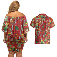 Mele Kalikimaka Pakalana Pikake Lei Couples Matching Off Shoulder Short Dress and Hawaiian Shirt Hawaiian Rodeo Paniolo Omaomao Palaka LT9 - Polynesian Pride