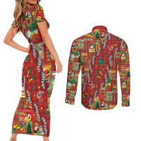 Mele Kalikimaka Pakalana Pikake Lei Couples Matching Short Sleeve Bodycon Dress and Long Sleeve Button Shirt Hawaiian Rodeo Paniolo Omaomao Palaka LT9 - Polynesian Pride