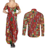 Mele Kalikimaka Pakalana Pikake Lei Couples Matching Summer Maxi Dress and Long Sleeve Button Shirt Hawaiian Rodeo Paniolo Omaomao Palaka LT9 - Polynesian Pride
