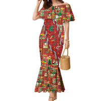 Mele Kalikimaka Pakalana Pikake Lei Family Matching Mermaid Dress and Hawaiian Shirt Hawaiian Rodeo Paniolo Omaomao Palaka LT9 Mom's Dress Green - Polynesian Pride