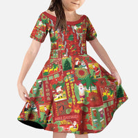 Mele Kalikimaka Pakalana Pikake Lei Family Matching Off Shoulder Maxi Dress and Hawaiian Shirt Hawaiian Rodeo Paniolo Omaomao Palaka LT9 Daughter's Dress Green - Polynesian Pride