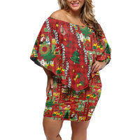 Mele Kalikimaka Pakalana Pikake Lei Family Matching Off Shoulder Short Dress and Hawaiian Shirt Hawaiian Rodeo Paniolo Omaomao Palaka LT9 Mom's Dress Green - Polynesian Pride