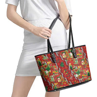 Mele Kalikimaka Pakalana Pikake Lei Leather Tote Bag Hawaiian Rodeo Paniolo Omaomao Palaka - Polynesian Pride