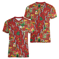 Mele Kalikimaka Pakalana Pikake Lei Women V-Neck T-Shirt Hawaiian Rodeo Paniolo Omaomao Palaka LT9 - Polynesian Pride