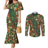 Mele Kalikimaka Pakalana Pikake Lei Couples Matching Mermaid Dress and Long Sleeve Button Shirt Hawaiian Rodeo Paniolo Ulaula Palaka LT9 Red - Polynesian Pride