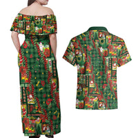 Mele Kalikimaka Pakalana Pikake Lei Couples Matching Off Shoulder Maxi Dress and Hawaiian Shirt Hawaiian Rodeo Paniolo Ulaula Palaka LT9 - Polynesian Pride